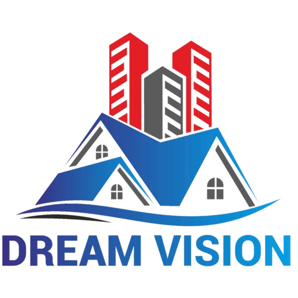 Logo of Dream Vision, the best architect in Kharar, with modern buildings and rooftops symbolizing architecture, construction, and property development.